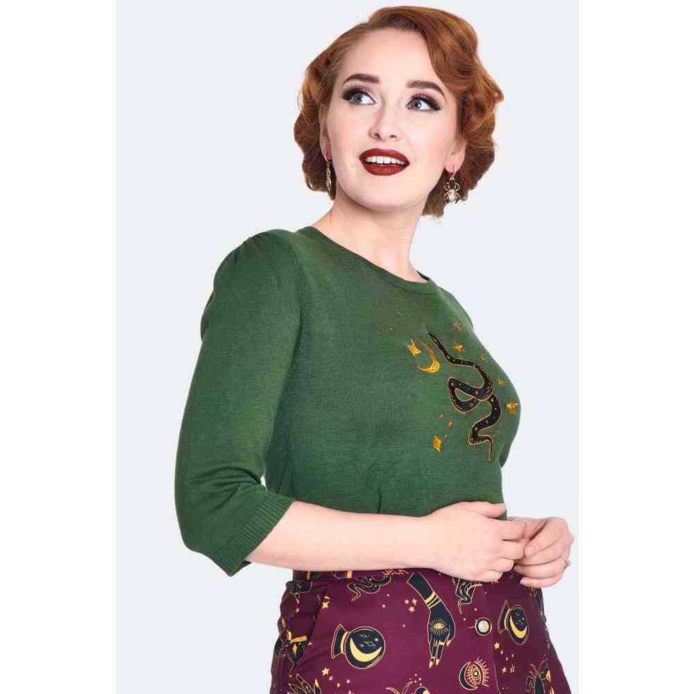 Voodoo Vixen - Serpent Embroidered Sweater - Green